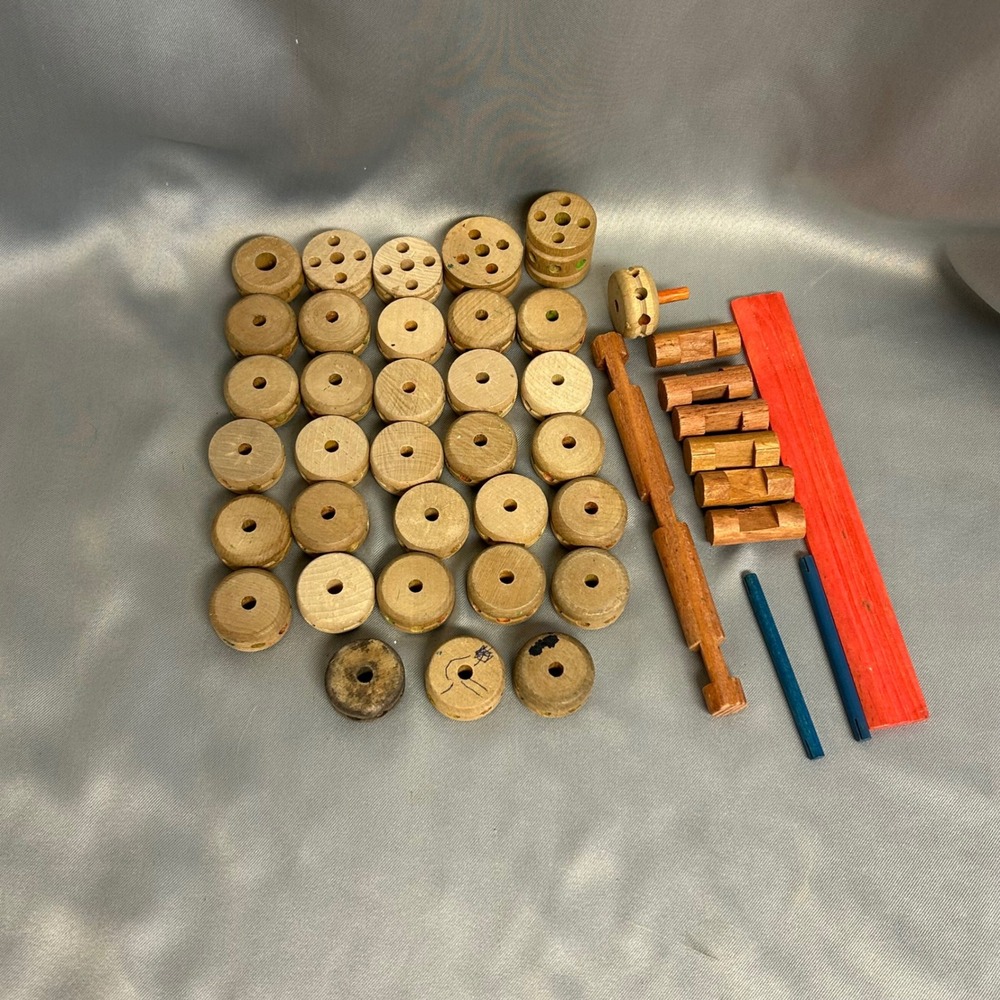 Vintage Wooden‎ Tinker Toy Style Building Set Spools Logs Rods Mixed Lot